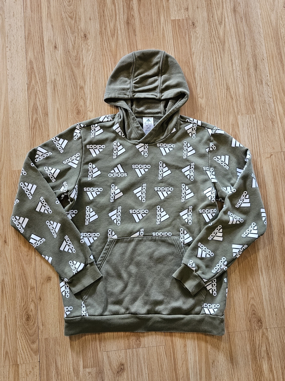Adidas Men's All Over Print Olive Green Hoodie Size L